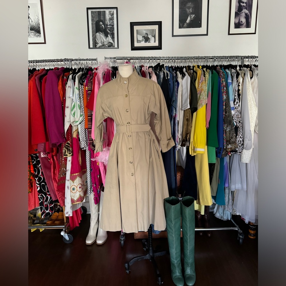 Vintage Trench Coat PTP 18” Waist 16” Sleeve 24.5” Length 44”